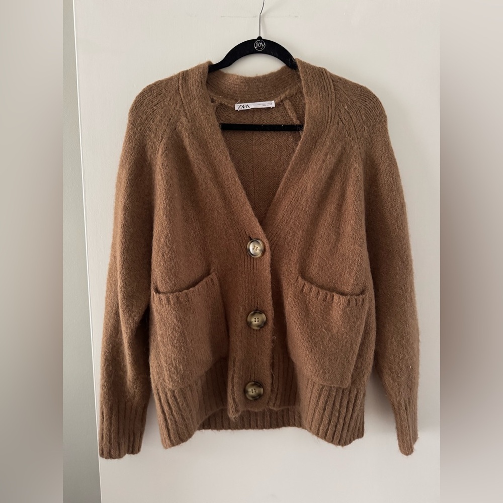 Zara Camel Brown Wool-Blend Cardigan